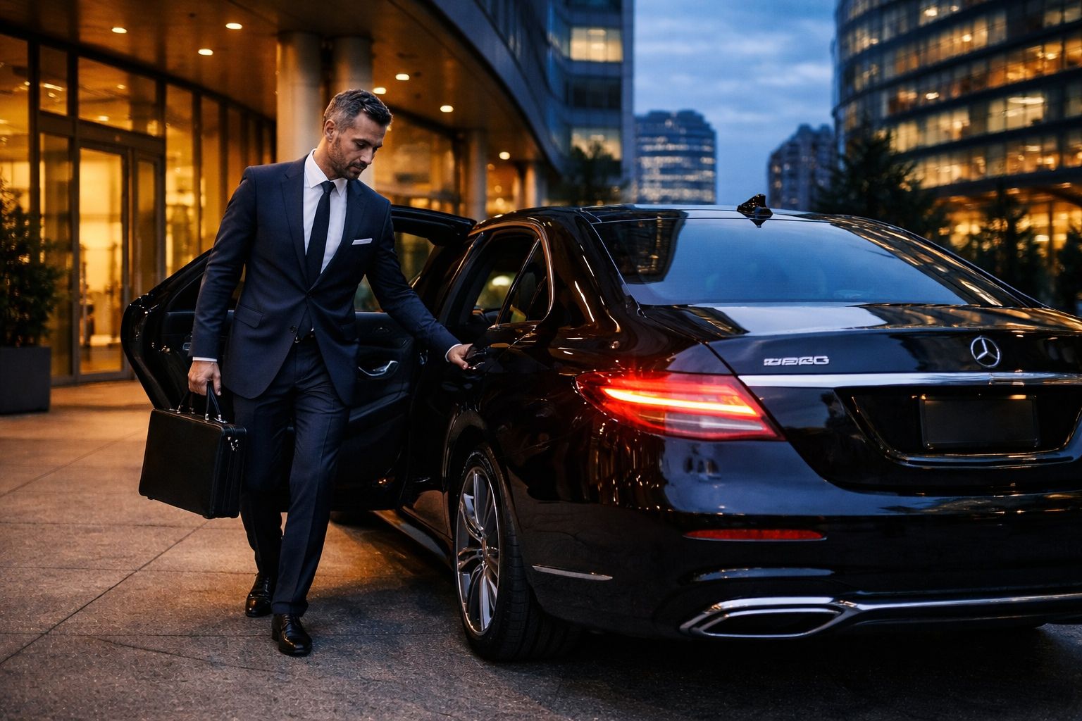 Business professional working in back seat using Boston corporate car service