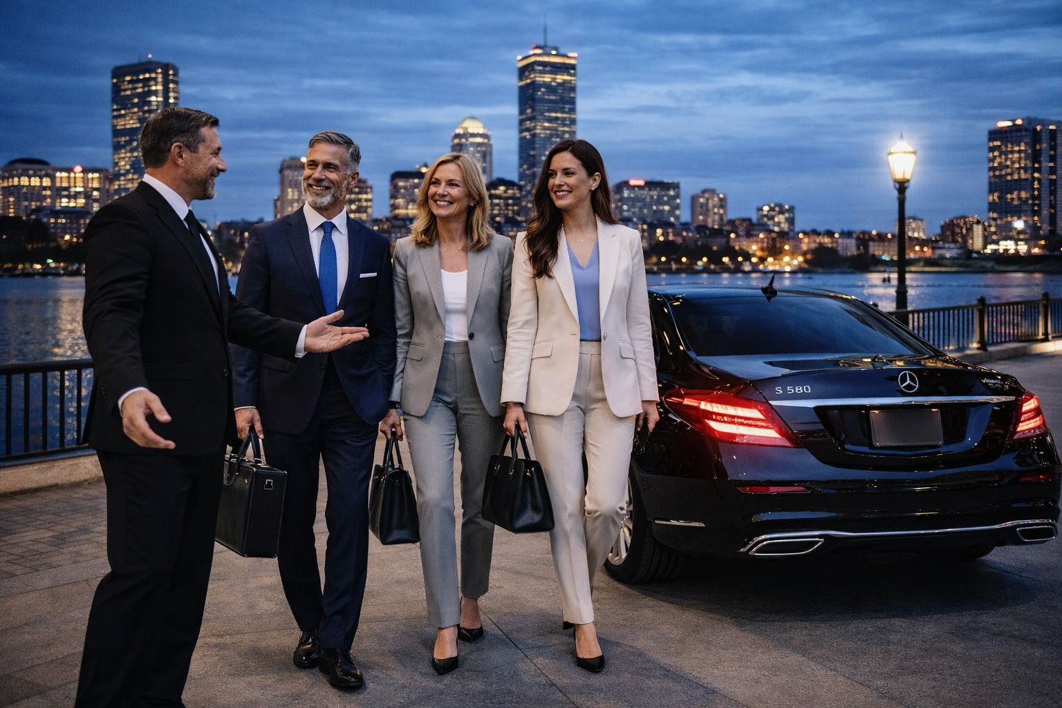 Executive team arriving for business meeting using Boston executive transportation service