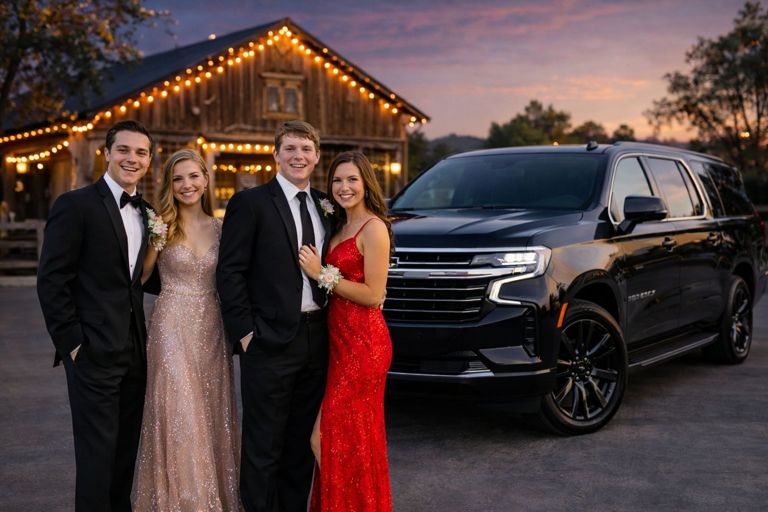 Luxury prom limousine arrival in Boston for special event transportation